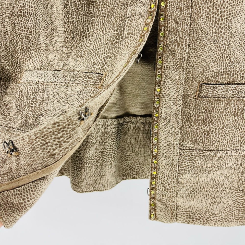 Chico's Tan Snakeskin Print Embellished Jacket, Hook Front Closure, Size Small - Picture 4 of 7